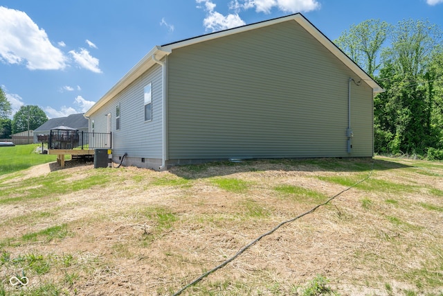 303 Doe Creek Dr, Cloverdale, IN 46120 - view of property exterior featuring a deck, central air condition unit, and crawl space