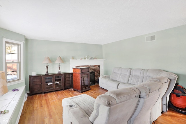 2934 S Irwin St, Indianapolis, IN 46203 - living room featuring light wood-style floors and a fireplace