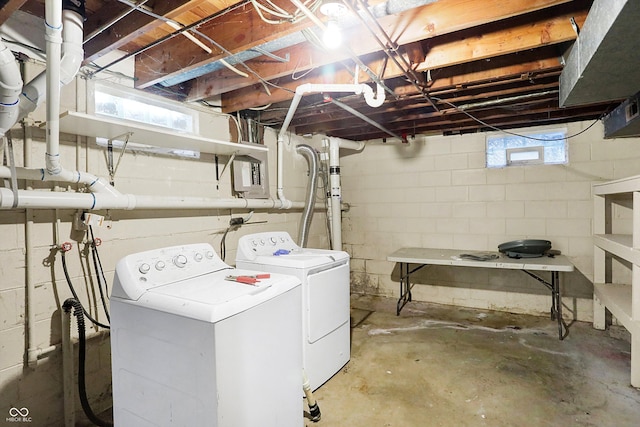 2934 S Irwin St, Indianapolis, IN 46203 - laundry room with washer and dryer and concrete block wall