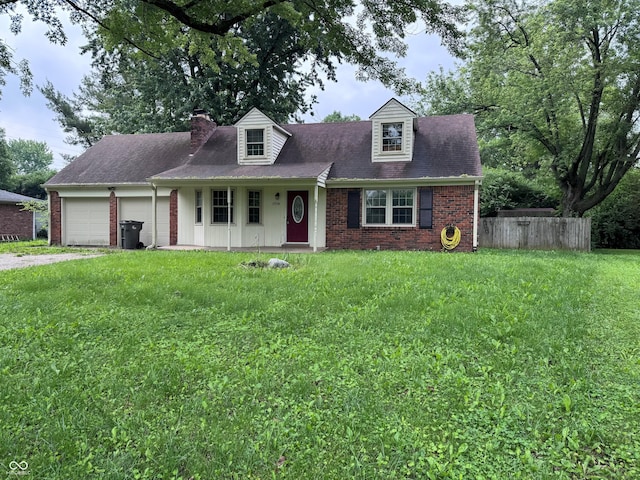 2934 S Irwin St, Indianapolis, IN 46203 - cape cod-style house with a garage, brick siding, a chimney, driveway, and a shingled roof