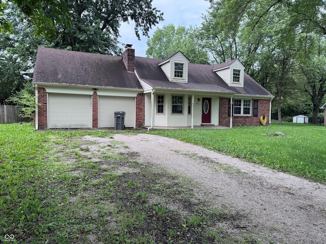 2934 S Irwin St, Indianapolis, IN 46203 - cape cod home with dirt driveway, a garage, a chimney, and brick siding