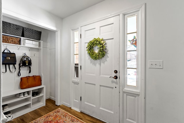 mudroom featuring dark hardwood / wood-style flooring