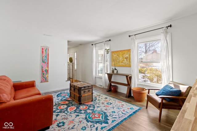 living area featuring hardwood / wood-style flooring