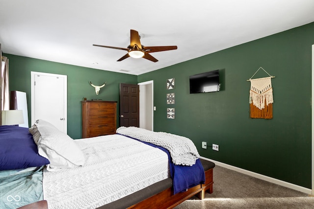 bedroom featuring ceiling fan and carpet flooring