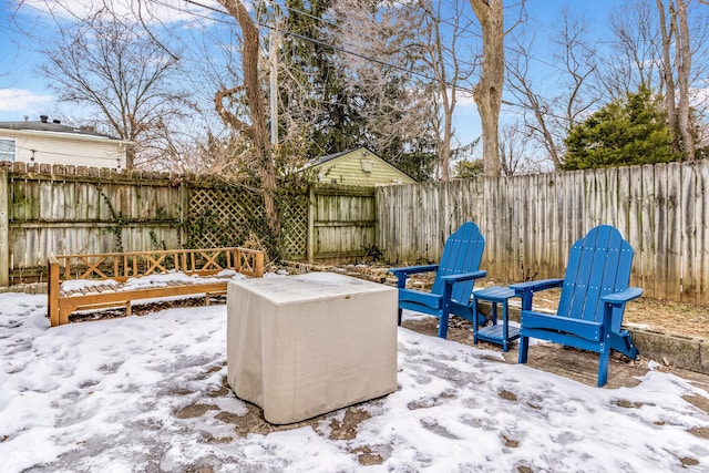 view of snow covered patio