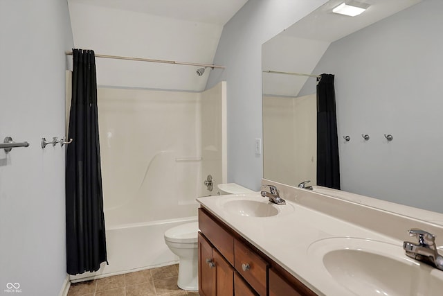 386 White Oak Ln, Greenwood, IN 46142 - full bathroom with double vanity, shower / bath combo with shower curtain, toilet, and a sink