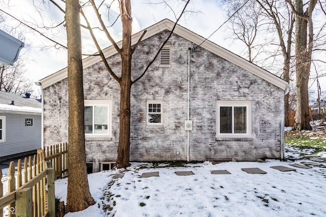 view of snow covered exterior