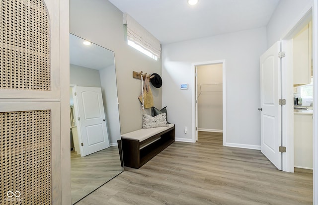 mudroom with light hardwood / wood-style floors