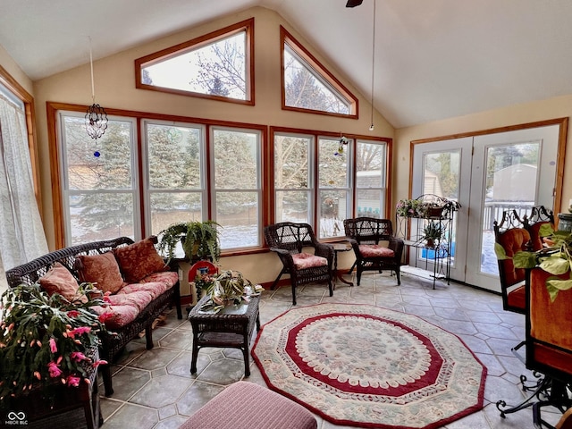 sunroom / solarium featuring vaulted ceiling