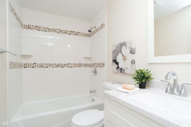 full bathroom featuring toilet, shower / tub combination, and vanity