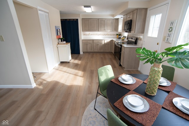 dining space with light hardwood / wood-style floors