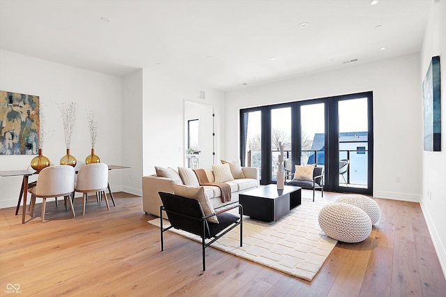 living room with light wood-type flooring