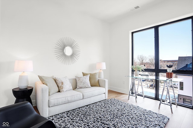 living room with light wood-type flooring