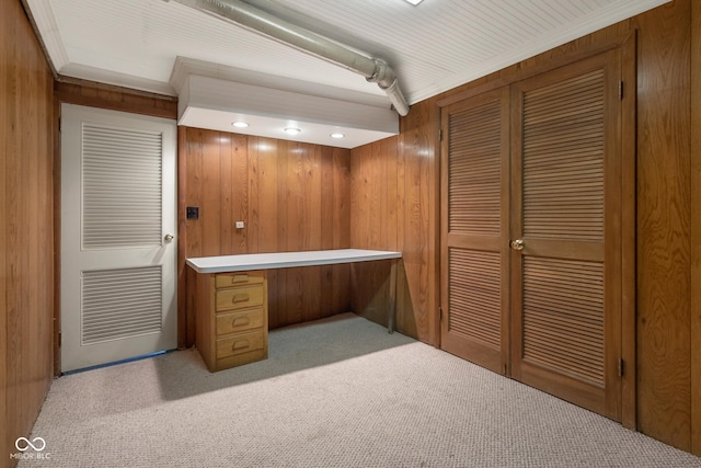 1023 Franklin St, Columbus, IN 47201 - unfurnished office with light carpet, crown molding, and wood walls
