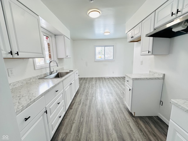 kitchen featuring white cabinetry, dark hardwood / wood-style floors, and sink