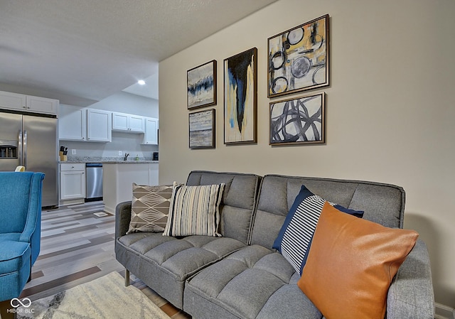 living room featuring sink and light hardwood / wood-style floors