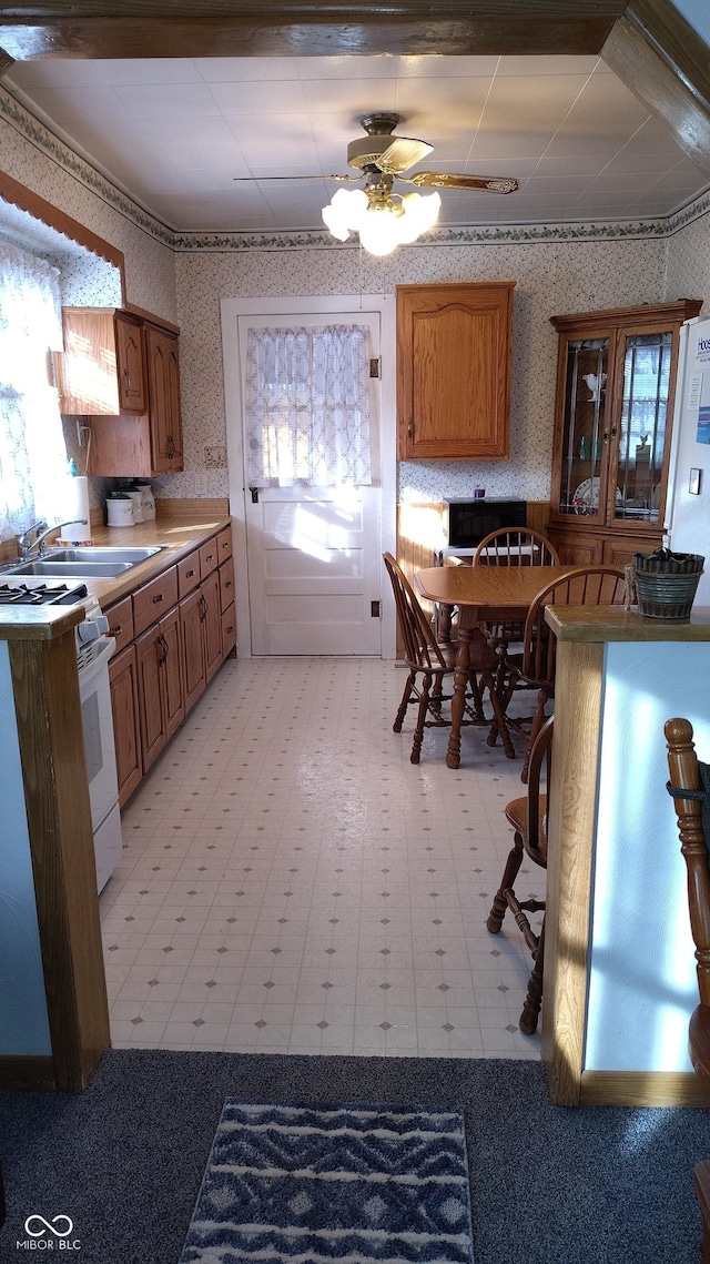 kitchen with white range and sink