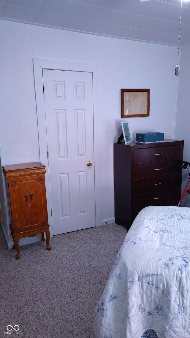 bedroom with light colored carpet