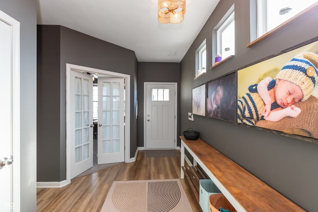 mudroom with hardwood / wood-style flooring