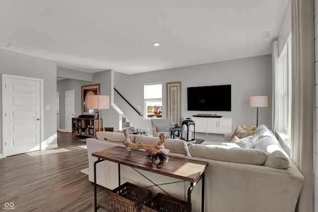 living room with hardwood / wood-style flooring