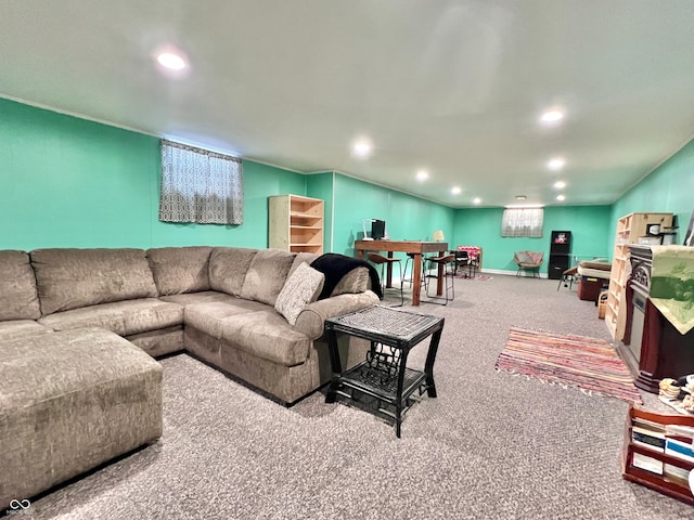 living room with carpet flooring