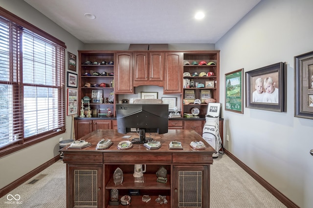 carpeted office featuring a healthy amount of sunlight