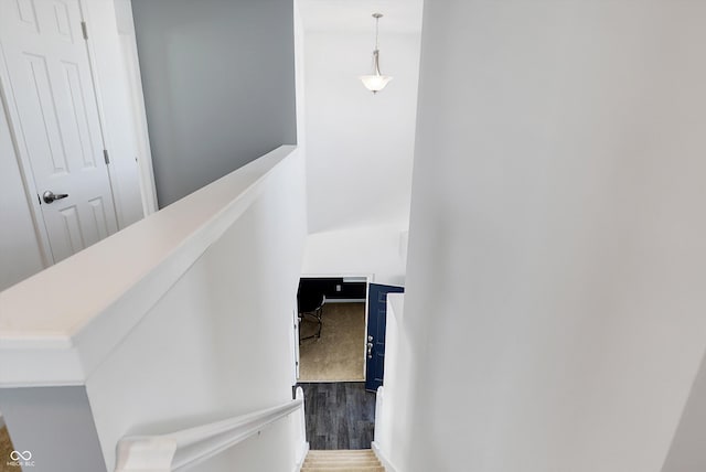 staircase featuring hardwood / wood-style flooring