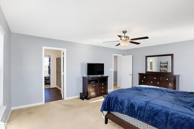 bedroom featuring ceiling fan and carpet floors