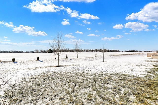 snowy yard with a rural view