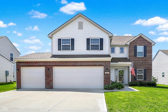 977 Capricorn Dr, Franklin, IN 46131 - traditional home with a shingled roof, brick siding, driveway, and a front yard