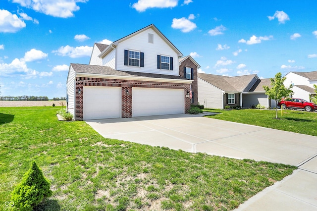 977 Capricorn Dr, Franklin, IN 46131 - traditional home featuring driveway, brick siding, an attached garage, and a front yard