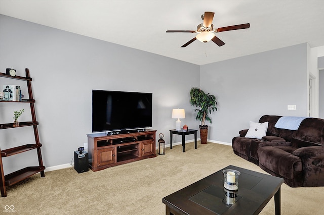 977 Capricorn Dr, Franklin, IN 46131 - living room with a ceiling fan, baseboards, and light colored carpet