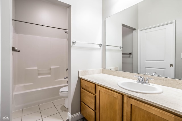 full bathroom featuring tile patterned flooring, vanity, shower / washtub combination, and toilet