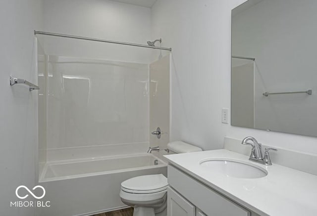 full bathroom with toilet, shower / washtub combination, and vanity