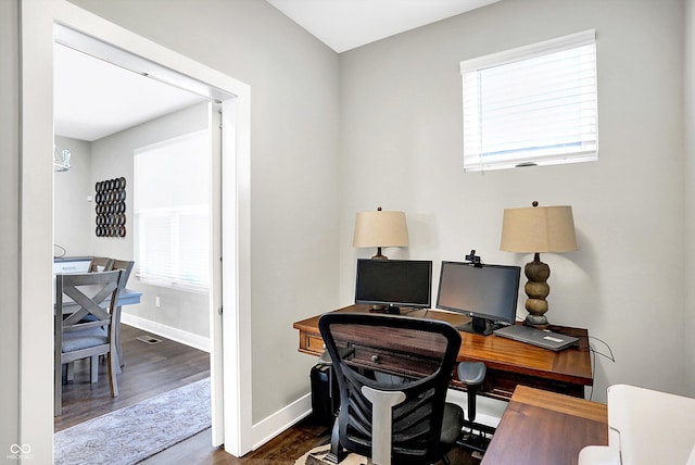 office featuring dark wood-type flooring