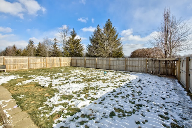 view of yard layered in snow