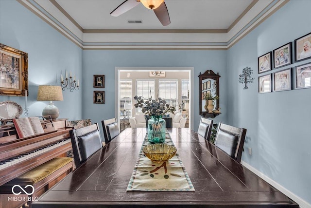 dining area featuring ceiling fan