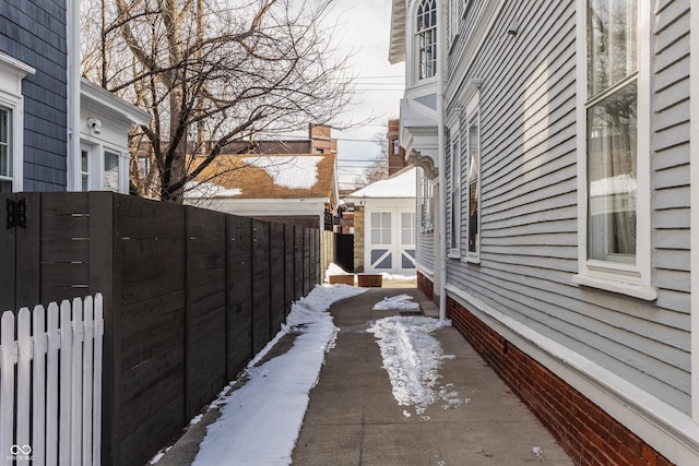 view of snow covered property