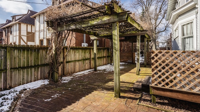 view of snow covered patio