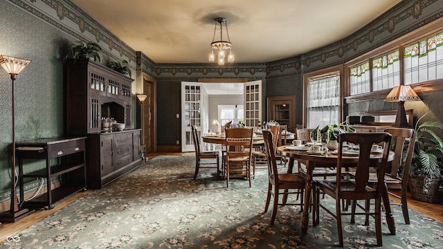 dining room with a chandelier