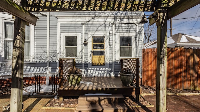 wooden deck featuring fence