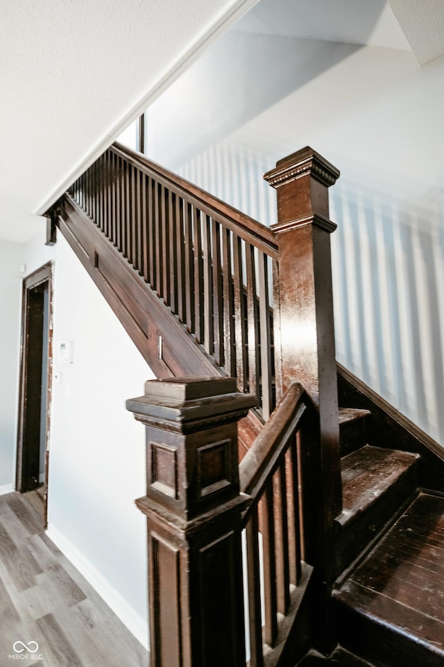 staircase featuring wood-type flooring