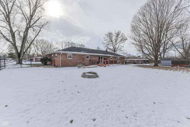 view of snow covered property