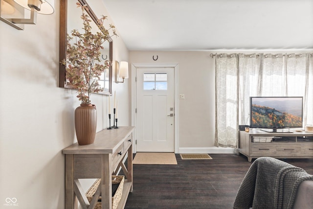 entryway with dark hardwood / wood-style flooring