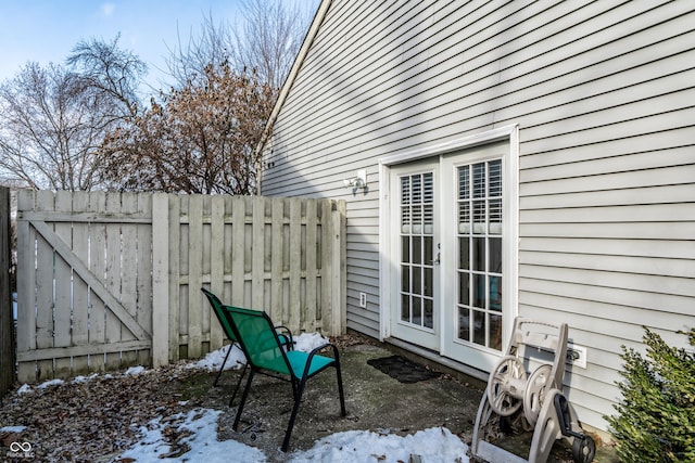 view of snow covered patio