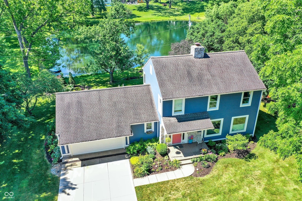 aerial view with a water view