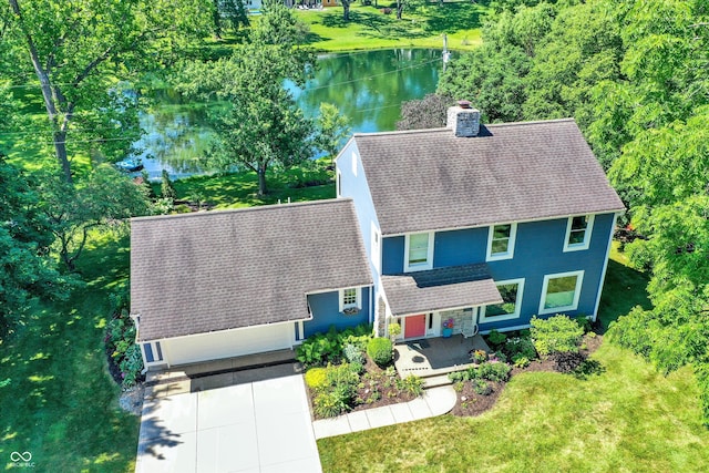 aerial view with a water view