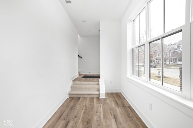 stairs with wood-type flooring