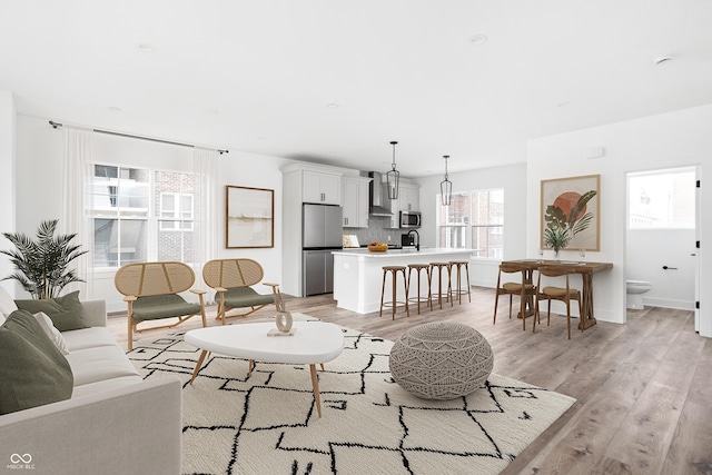 living room with light wood-type flooring