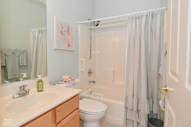 full bathroom featuring vanity, toilet, and shower / bath combo with shower curtain